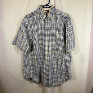 Tommy Hilfiger Men’s Cotton Short Sleeved Checked Shirt Button Down Sz Lg EUC